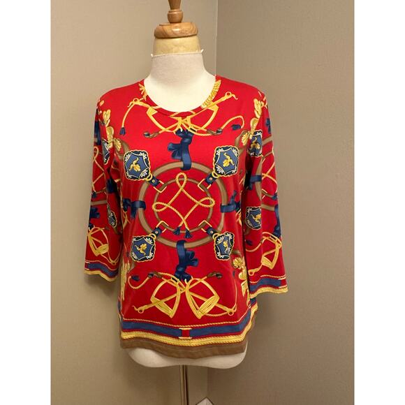 NWT J. McLaughlin Catalina Cloth Signature Tee Equestrian Red/Navy/Gold Sz Larg - Picture 2 of 7